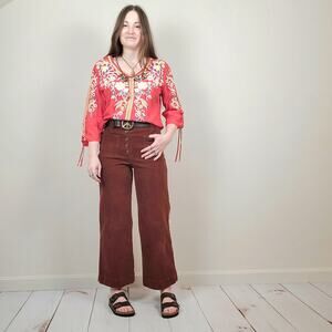 Solitaire Floral Embroidered Peasant Top Red Multi Small